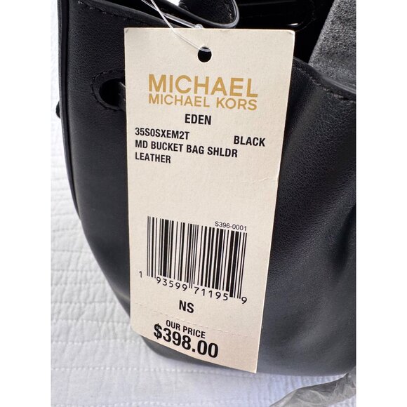 NWT Michael Kors Eden Leather Bucket Shoulder Black Bag Purse - Picture 11 of 13